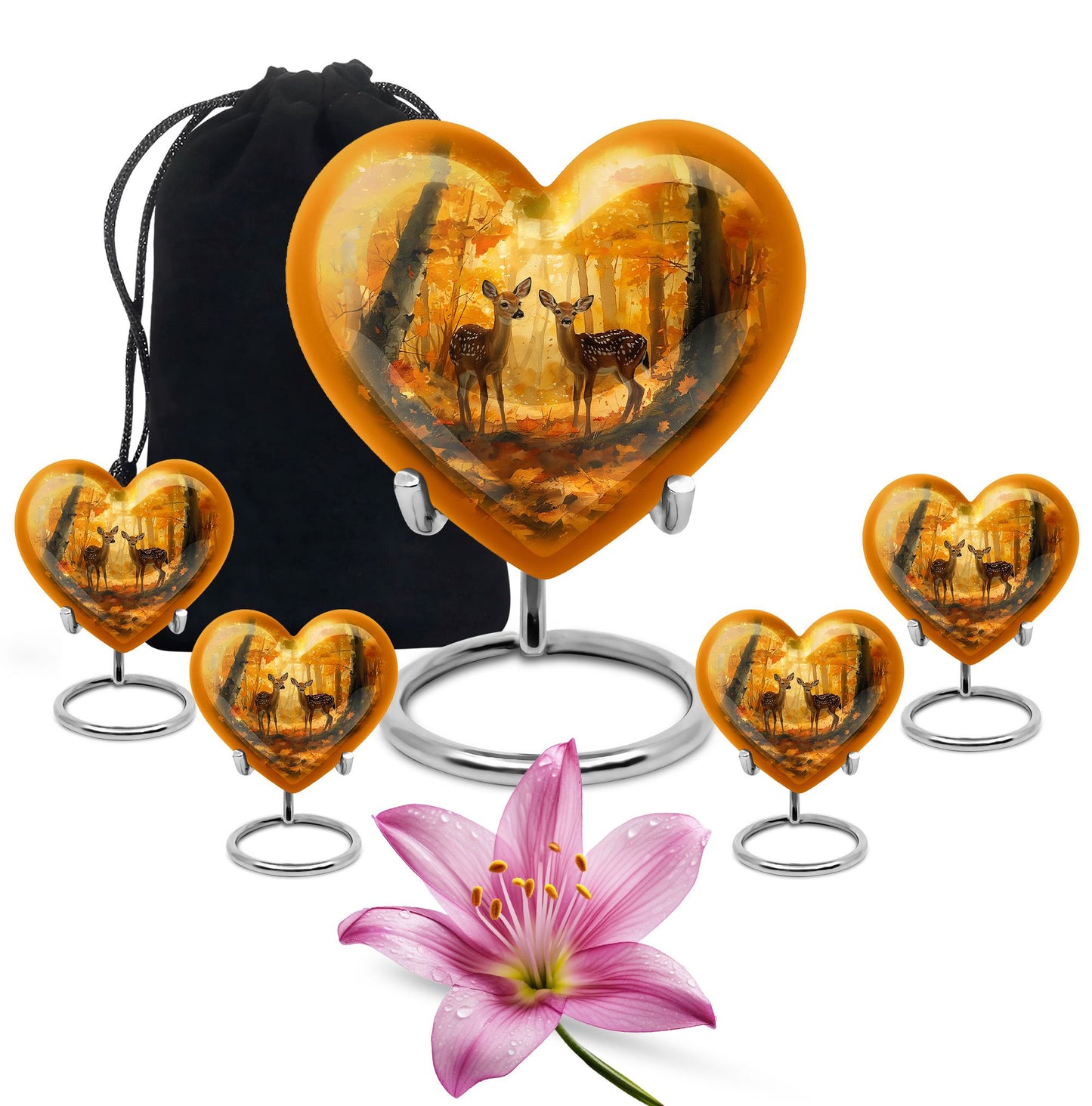 Deer Family Theme Large Urn With 4 Keepsake Urn