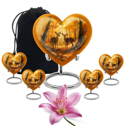 Deer Family Theme Large Urn With 4 Keepsake Urn