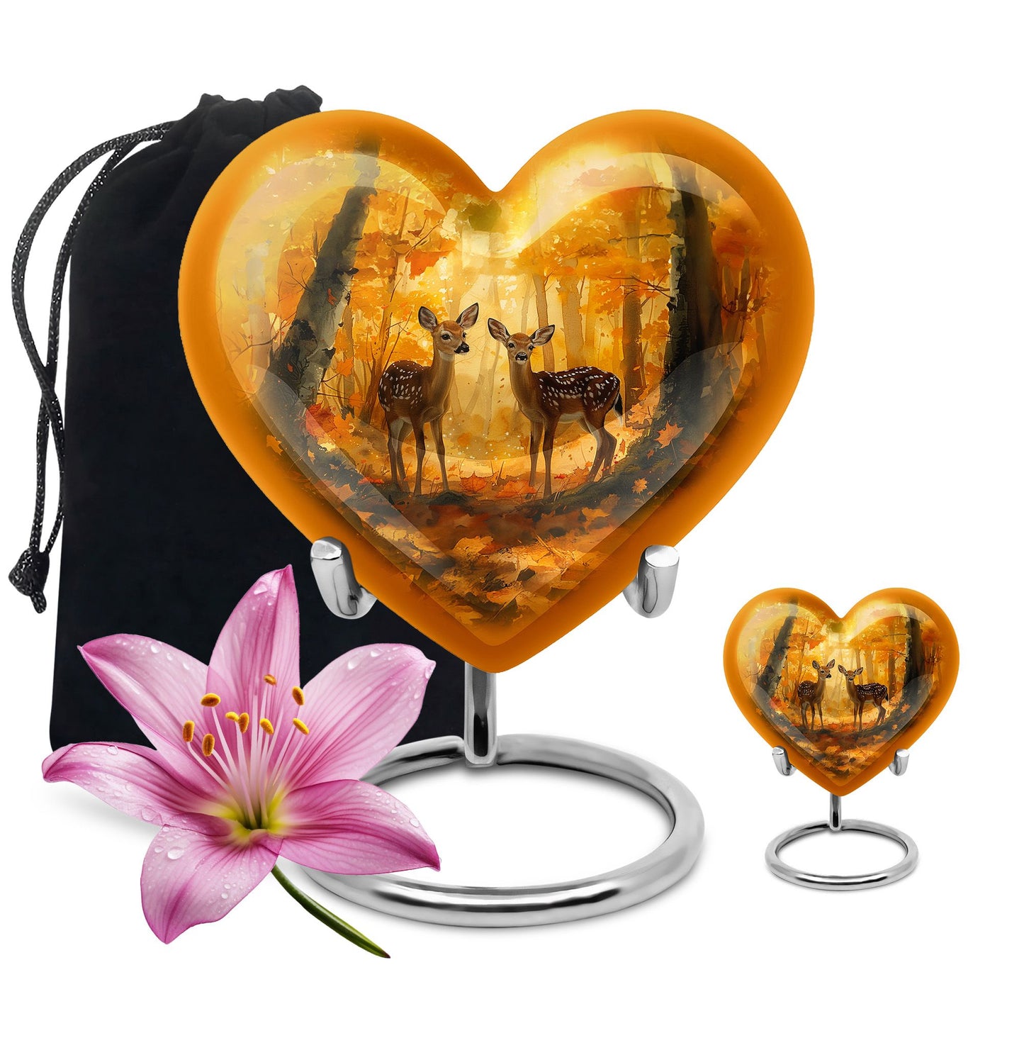 Deer Family Theme Large Urn With 1 Keepsake Urn