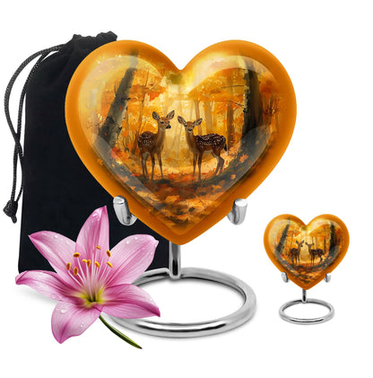 Deer Family Theme Large Urn With 1 Keepsake Urn