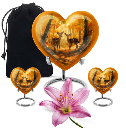Deer Family Theme Large Urn With 2 Keepsake Urn
