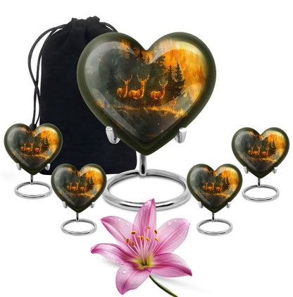 Deer Family Theme Large Urn With 4 Keepsake Urn