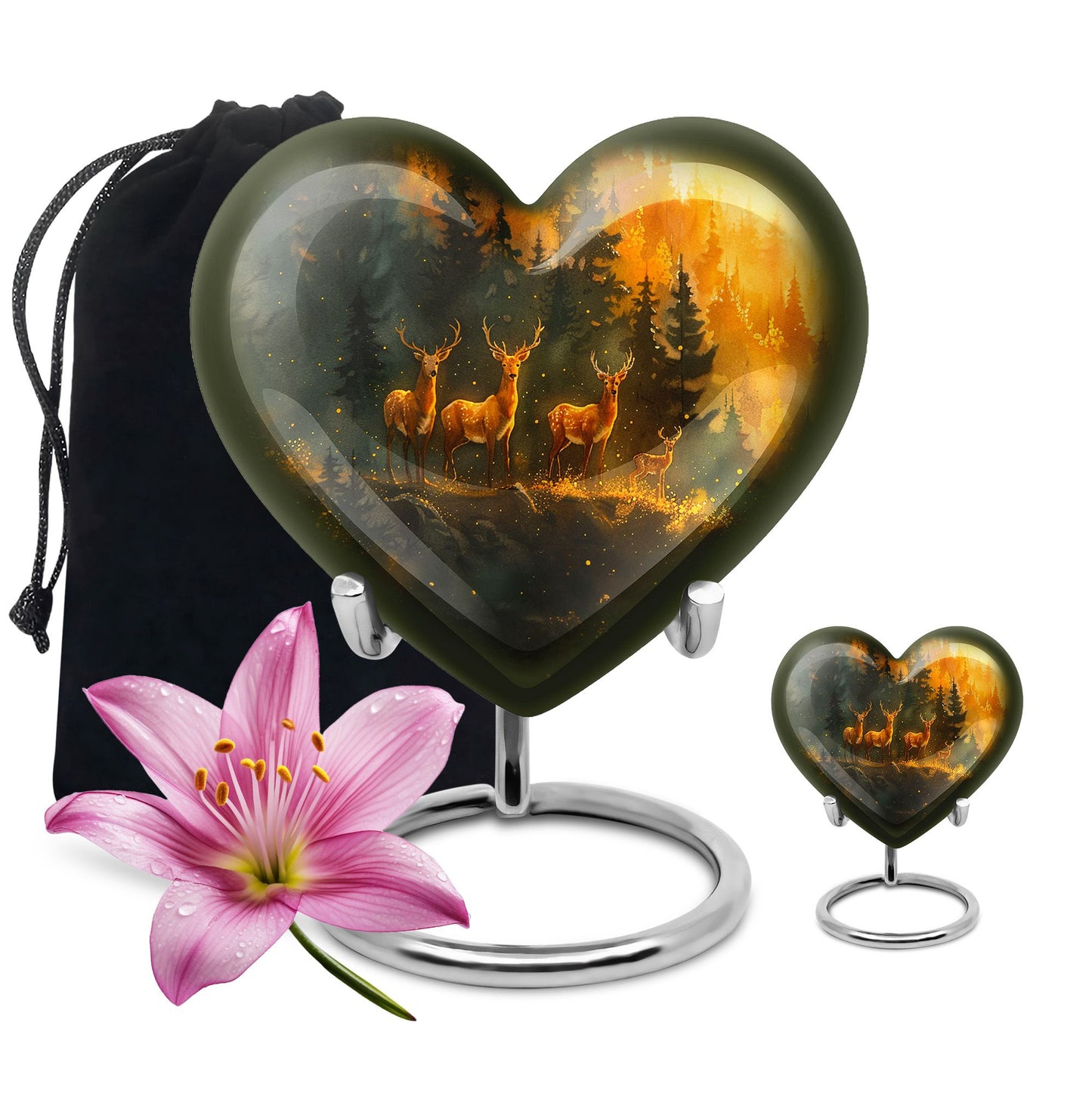 Deer Family Theme Large Urn With 1 Keepsake Urn