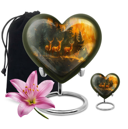 Deer Family Theme Large Urn With 1 Keepsake Urn