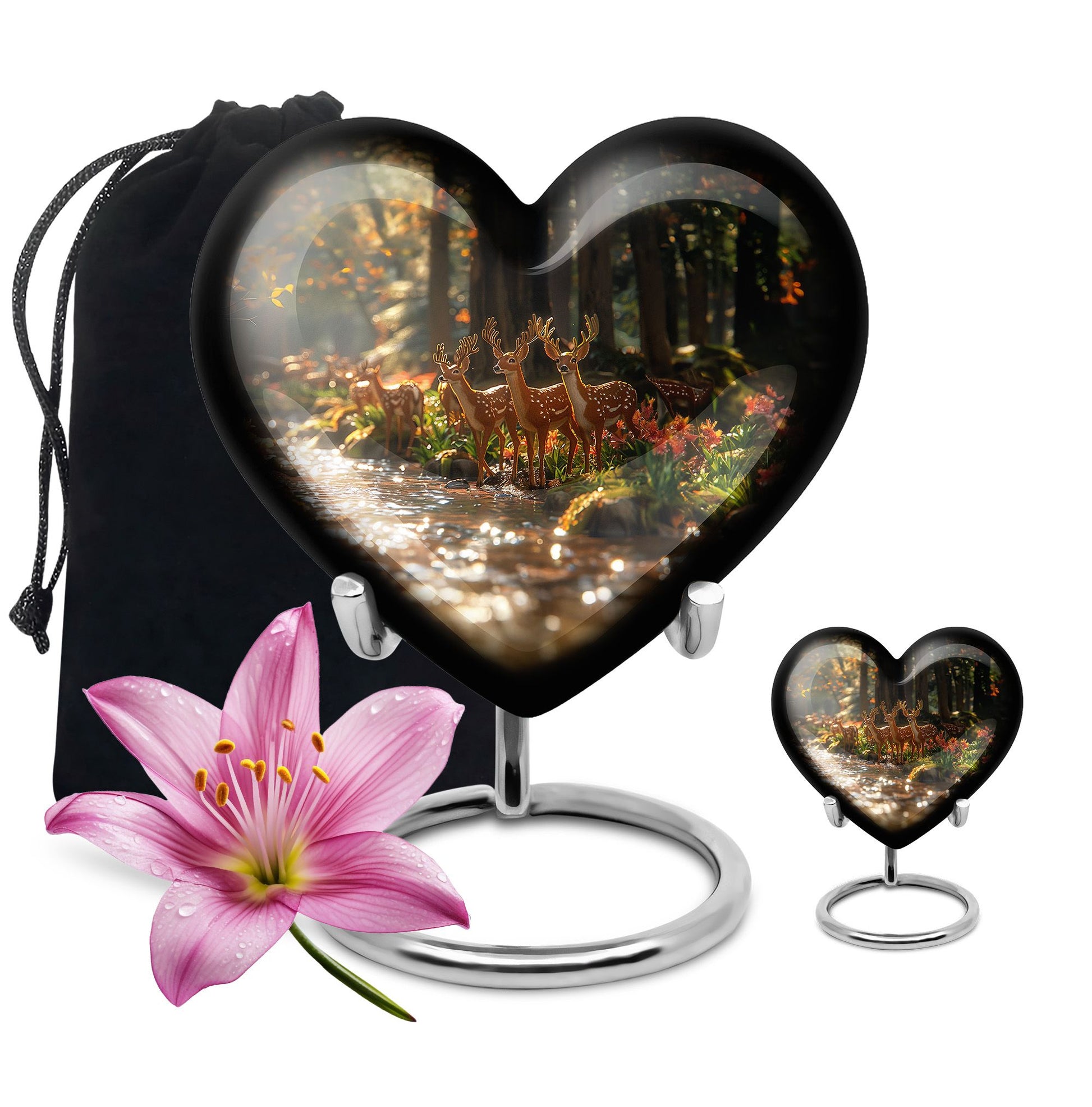 Deer Family Theme Large Urn With 1 Keepsake Urn