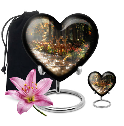 Deer Family Theme Large Urn With 1 Keepsake Urn