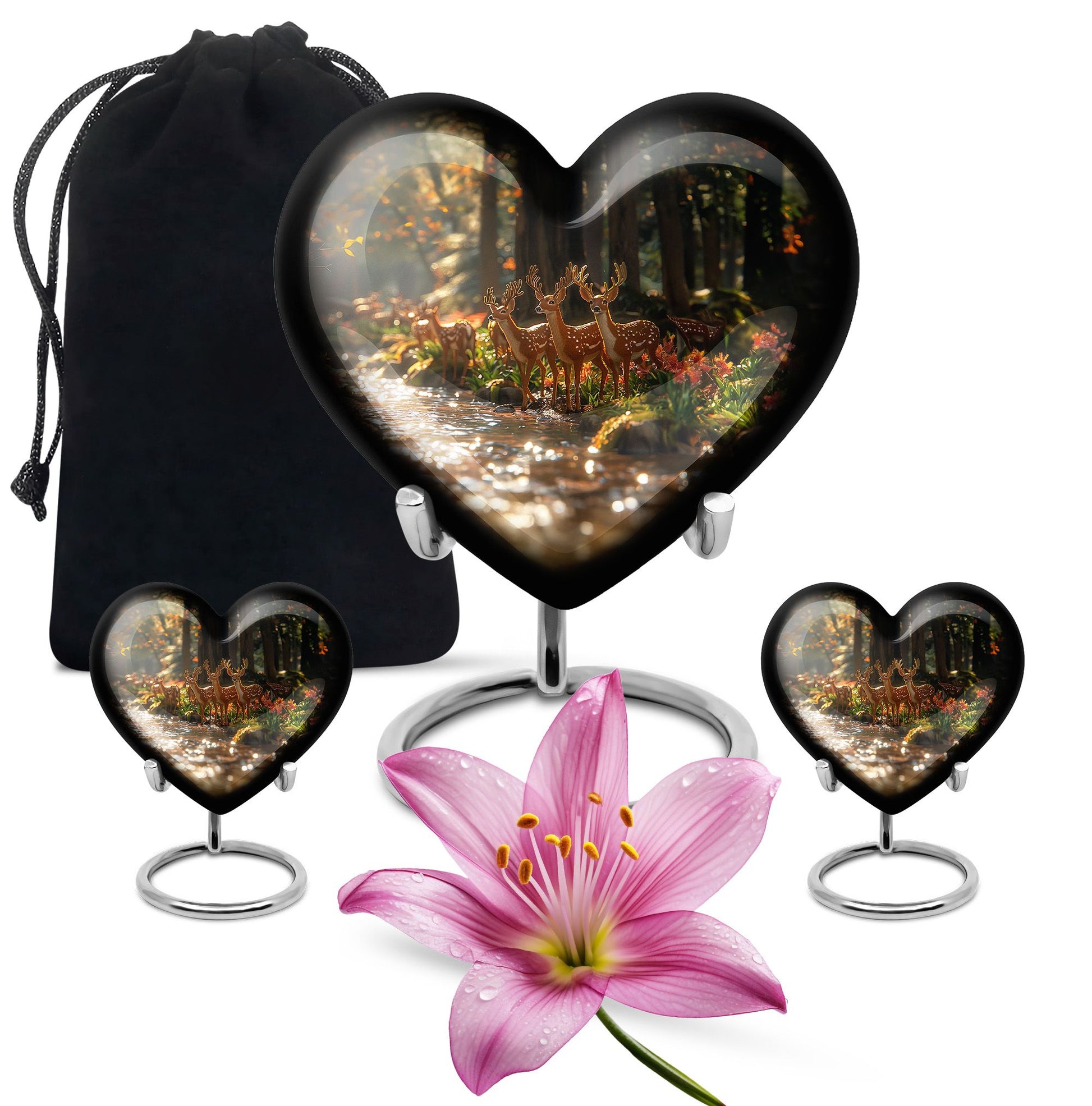 Deer Family Theme Large Urn With 2 Keepsake Urn