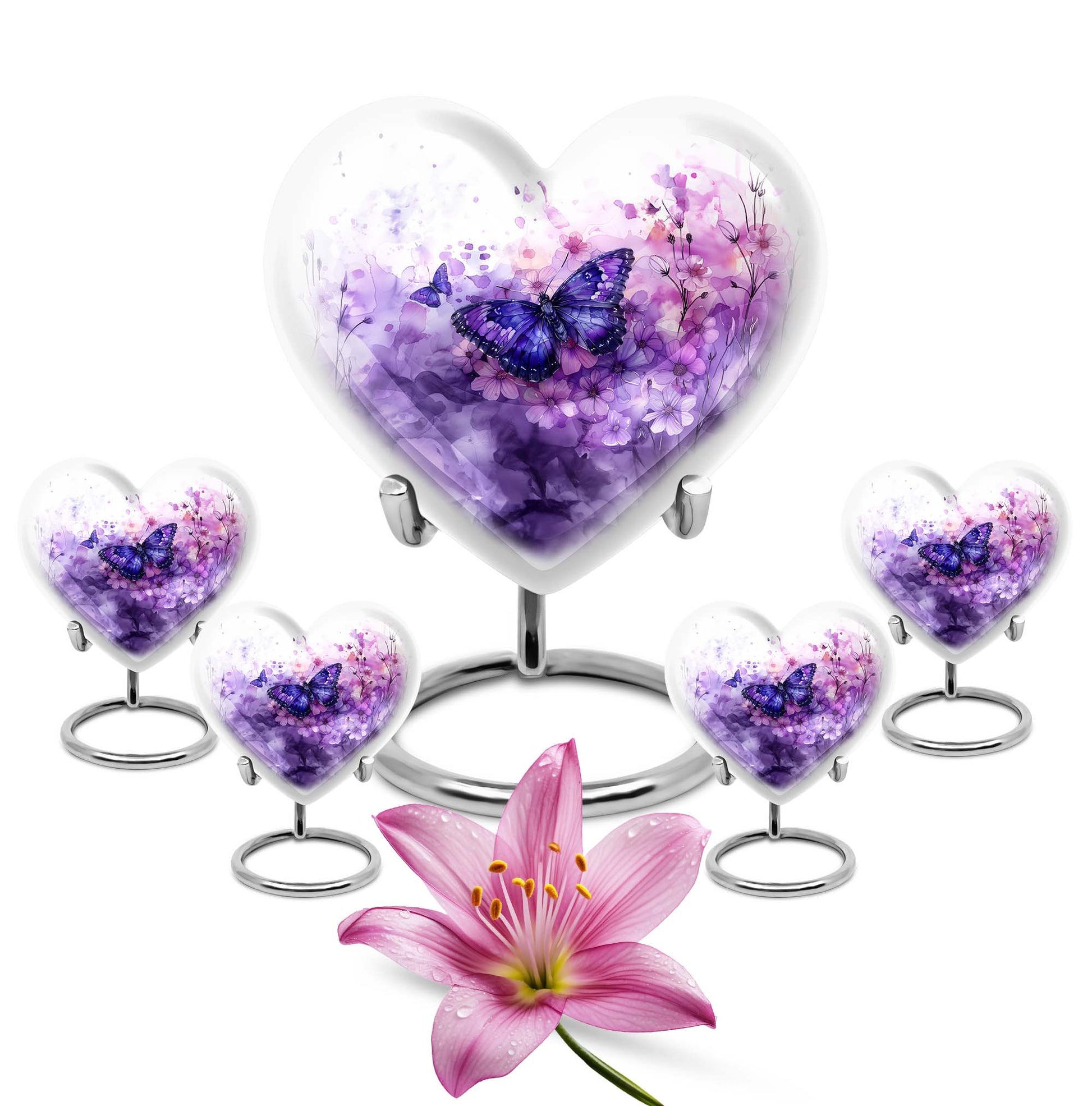 Butterfly Theme Large Urn With 4 Keepsake Urn