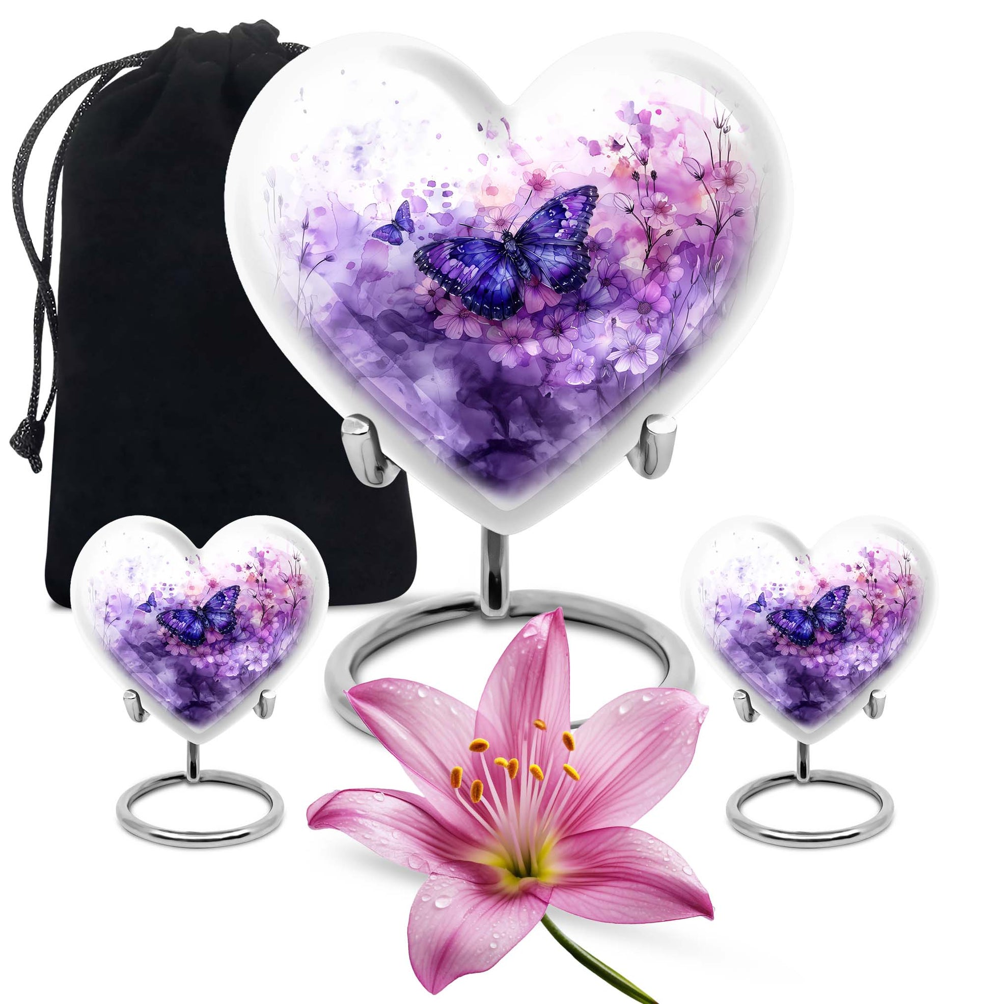 Butterfly Theme Large Urn With 2 Keepsake Urn