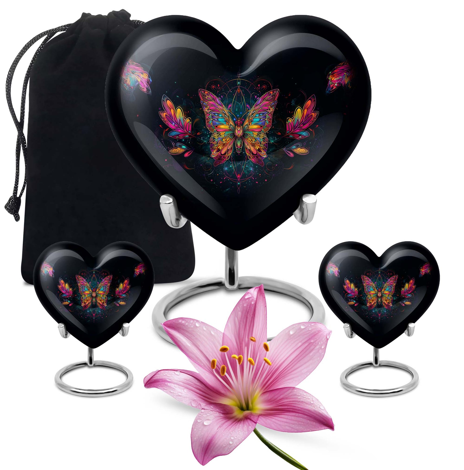 Butterfly Theme Large Urn With 2 Keepsake Urn