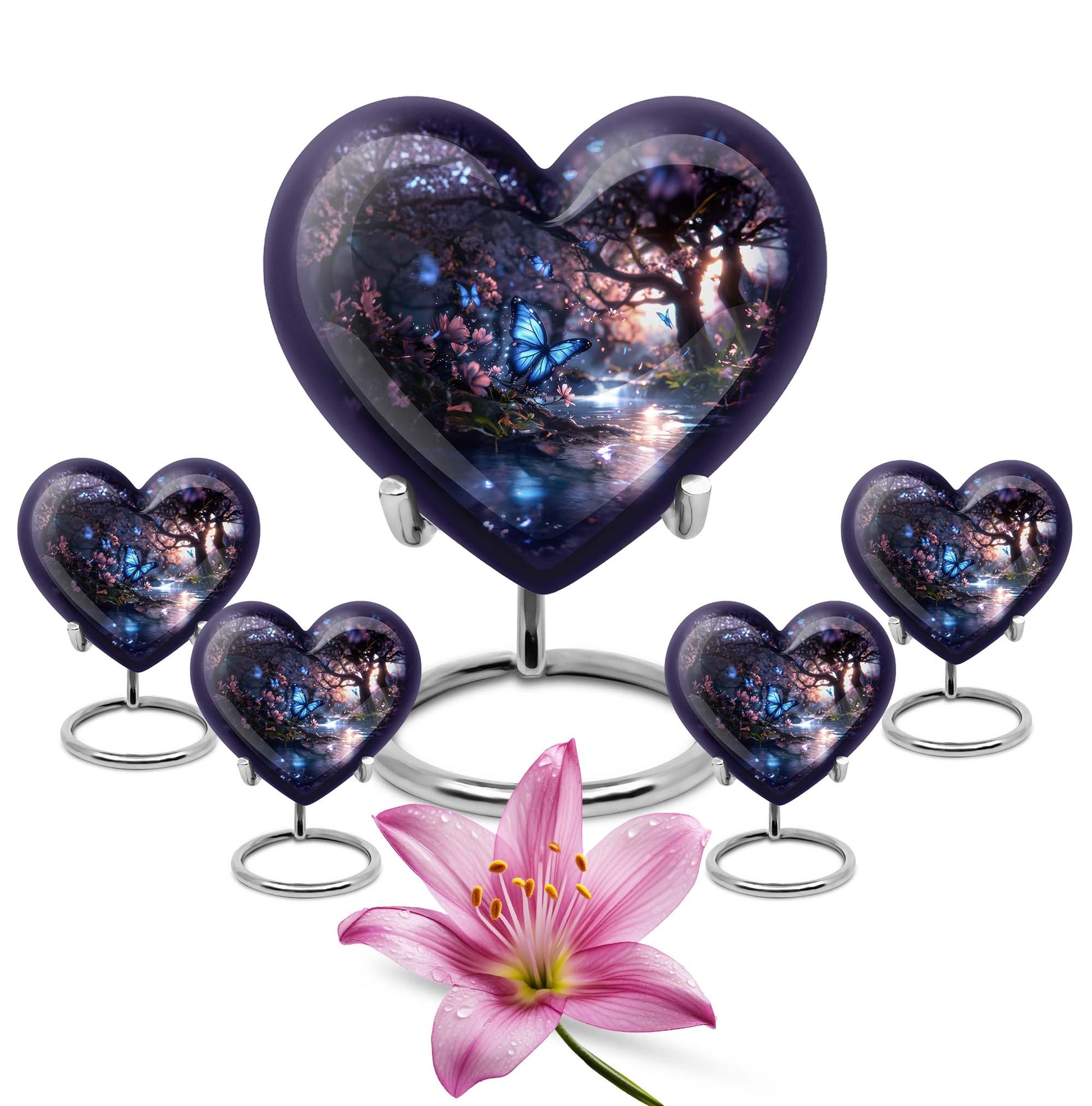 Butterfly Theme Large Urn With 4 Keepsake Urn