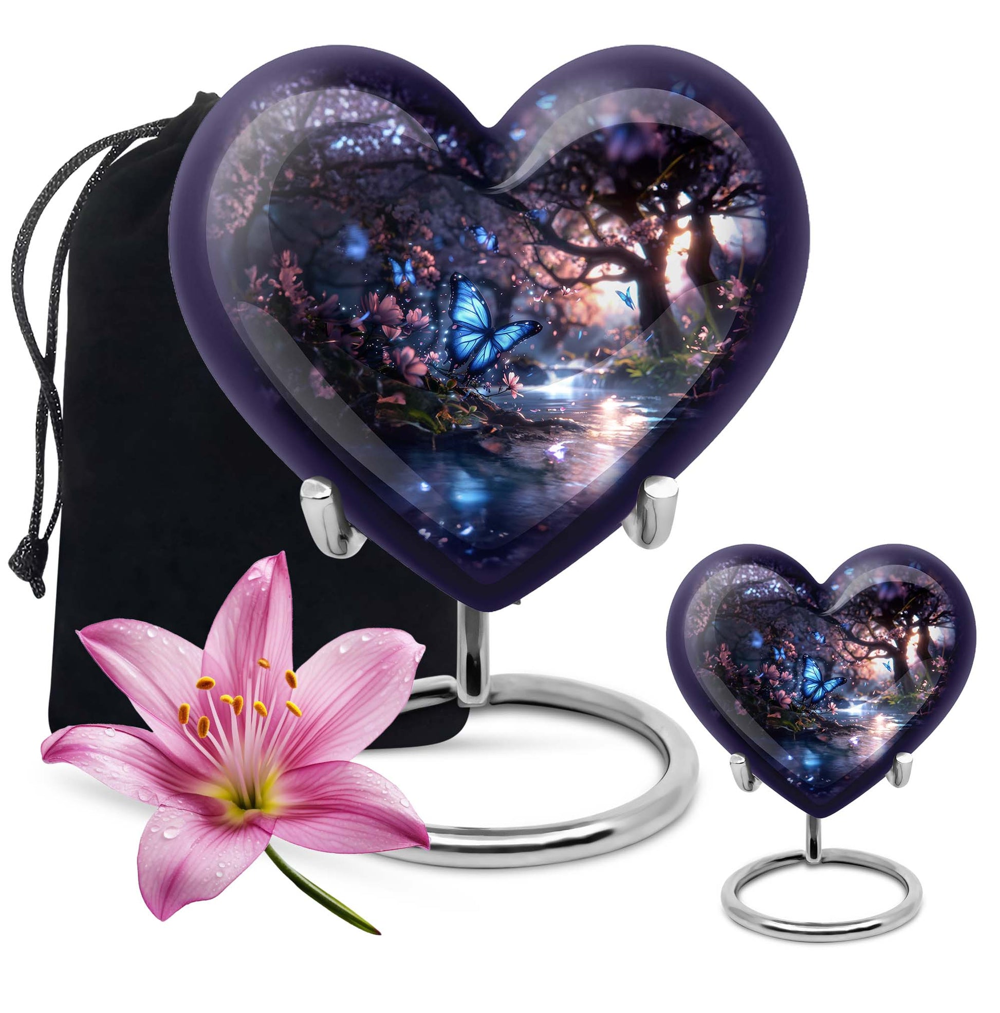 Butterfly Theme Large Urn With 1 Keepsake Urn