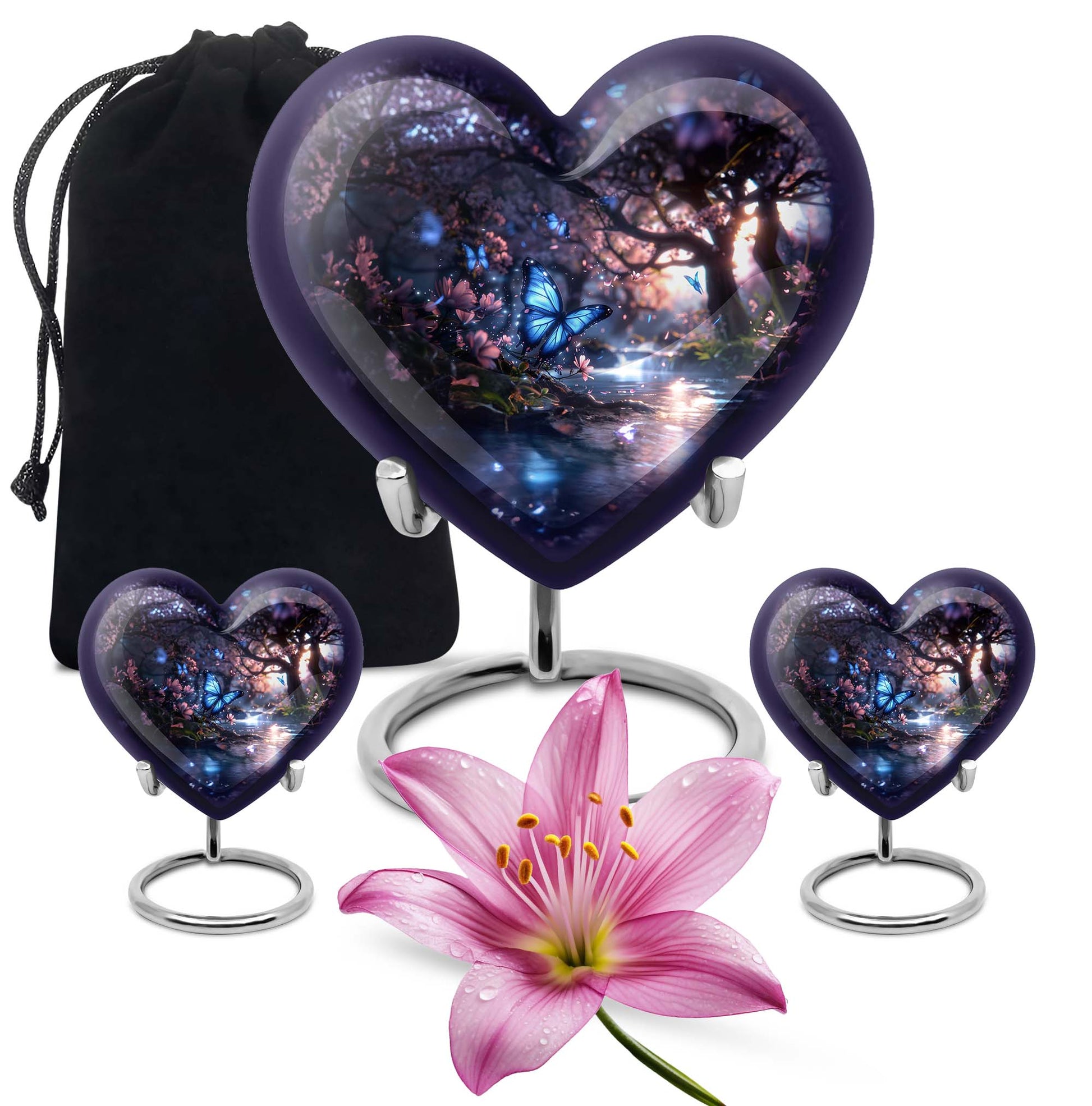 Butterfly Theme Large Urn With 2 Keepsake Urn