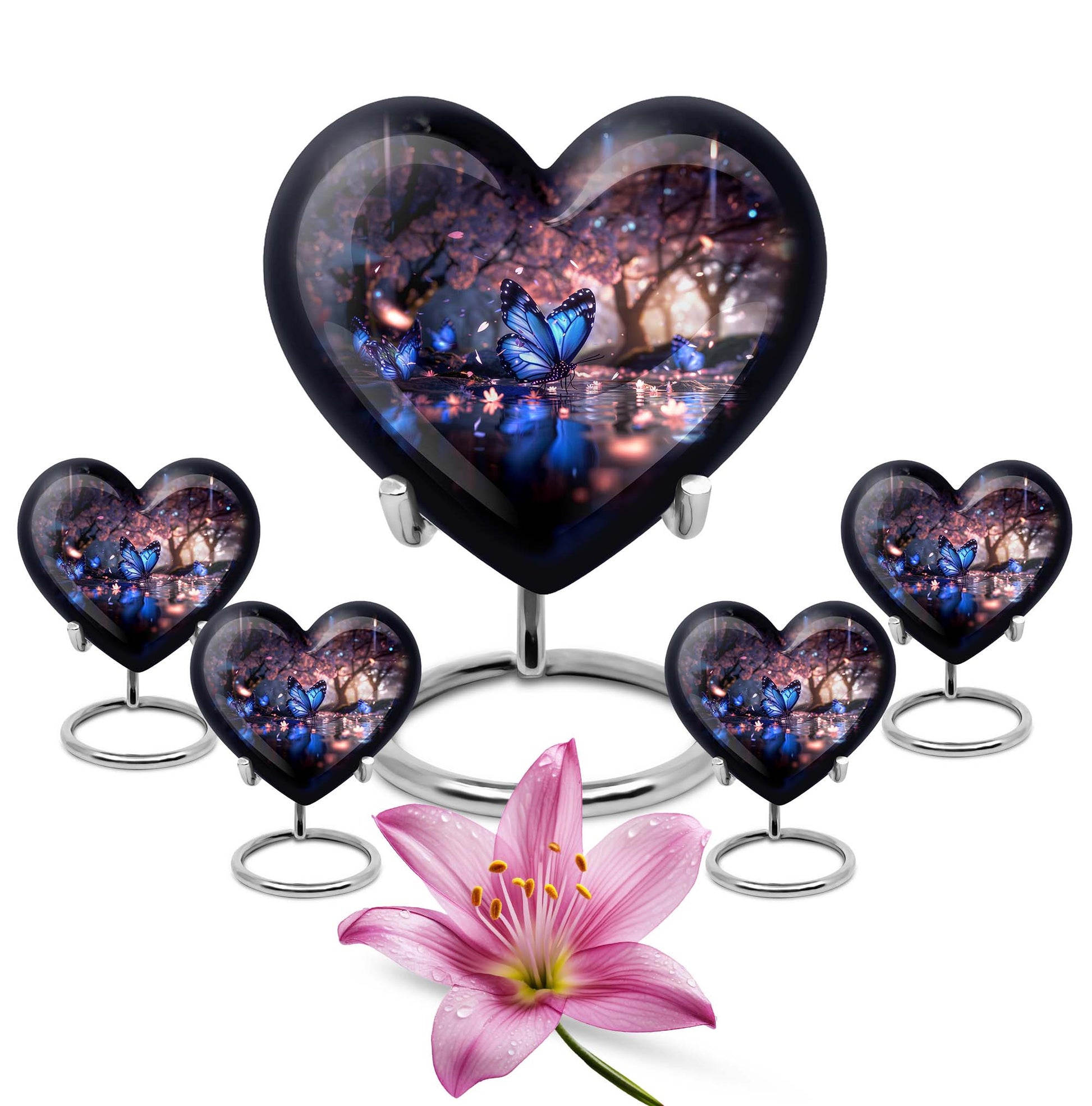 Butterfly Theme Large Urn With 4 Keepsake Urn