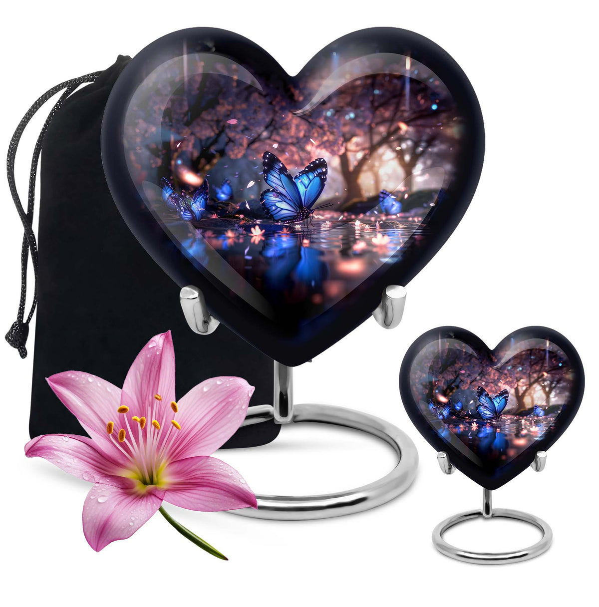 Butterfly Theme Large Urn With 1 Keepsake Urn