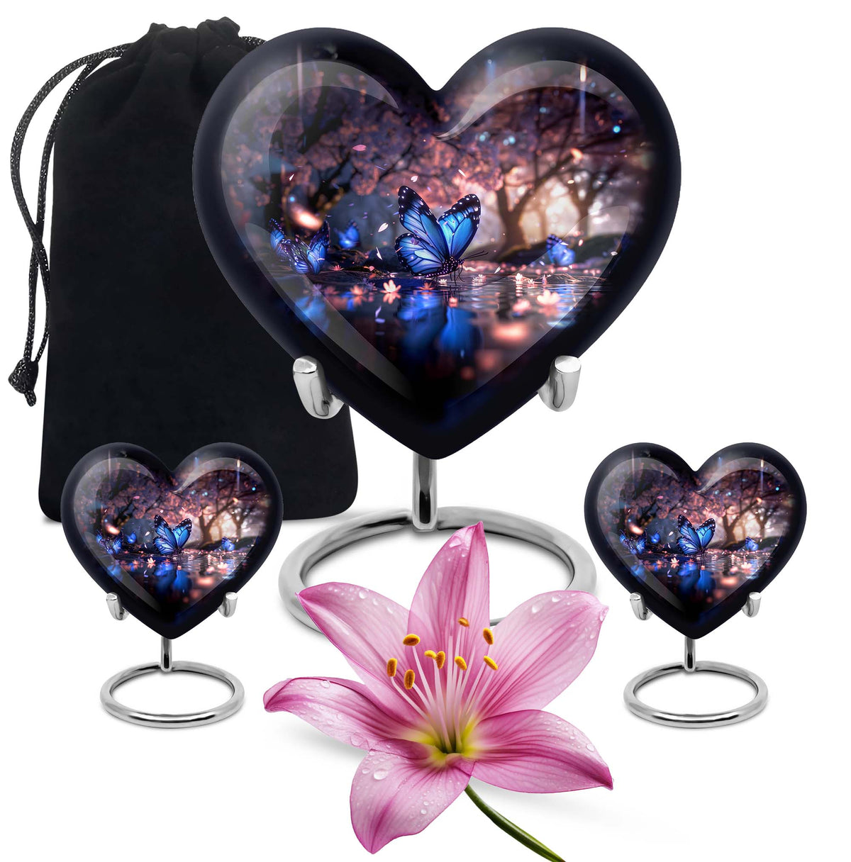 Butterfly Theme Large Urn With 2 Keepsake Urn