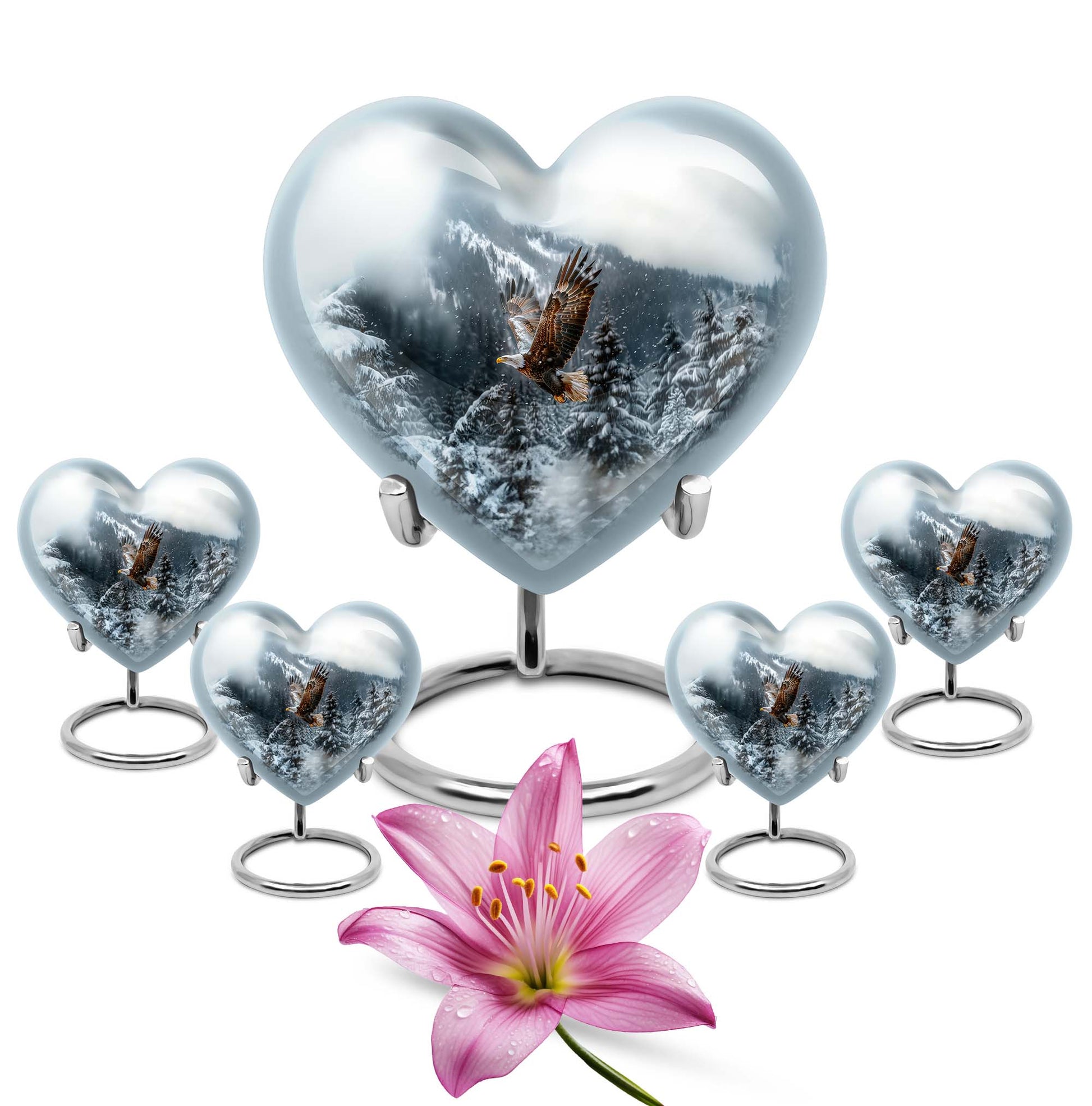 Eagle Theme Large Urn With 4 Keepsake Urn