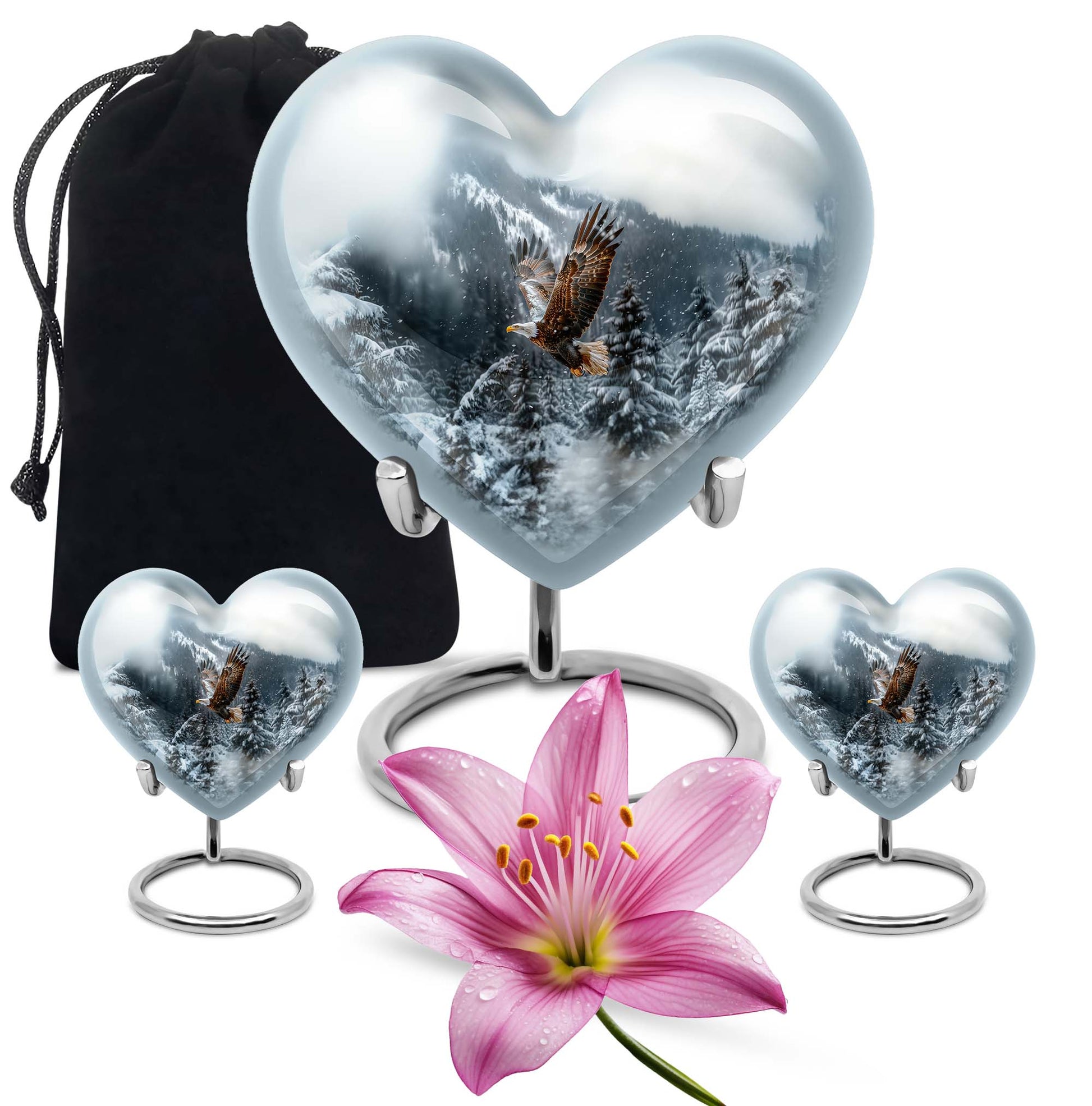 Eagle Theme Large Urn With 2 Keepsake Urn