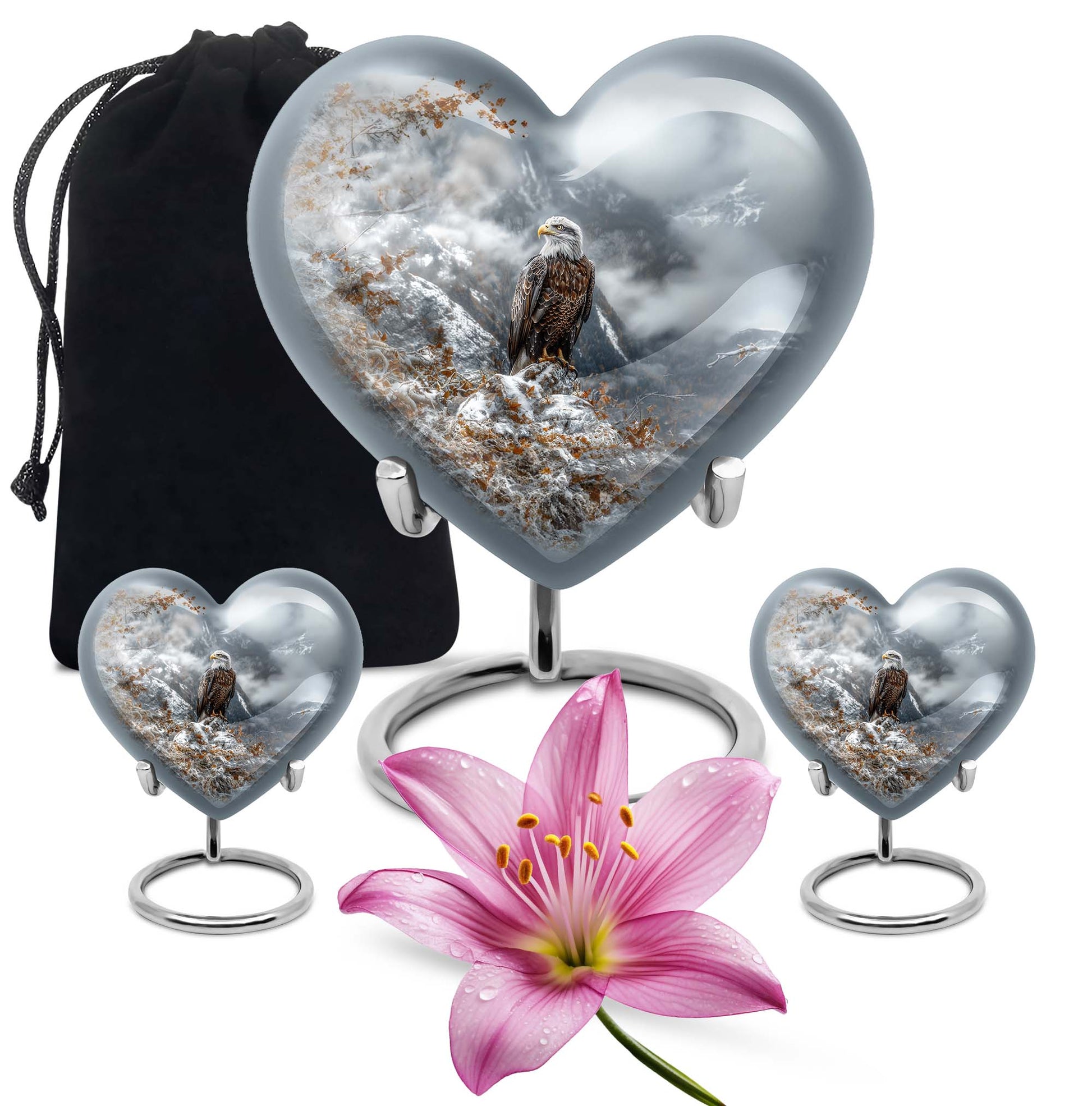 Eagle Theme Large Urn With 2 Keepsake Urn