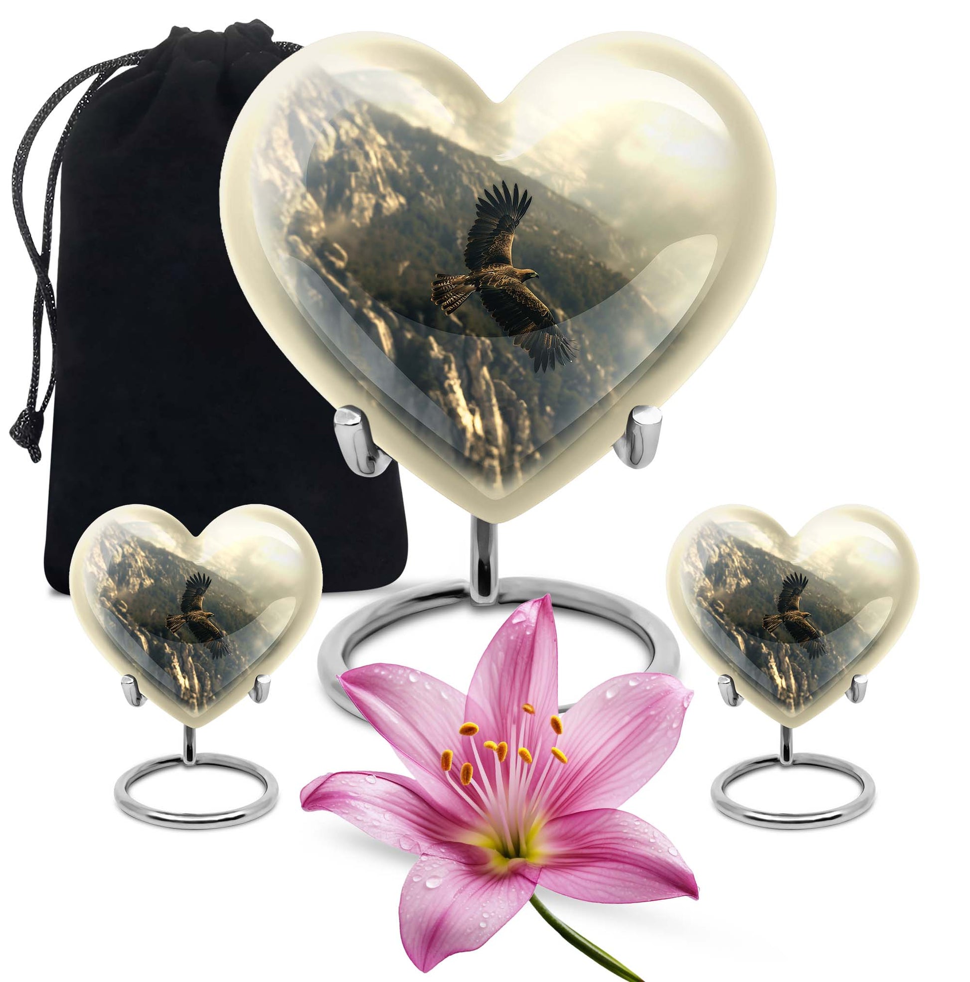 Eagle Theme Large Urn With 2 Keepsake Urn