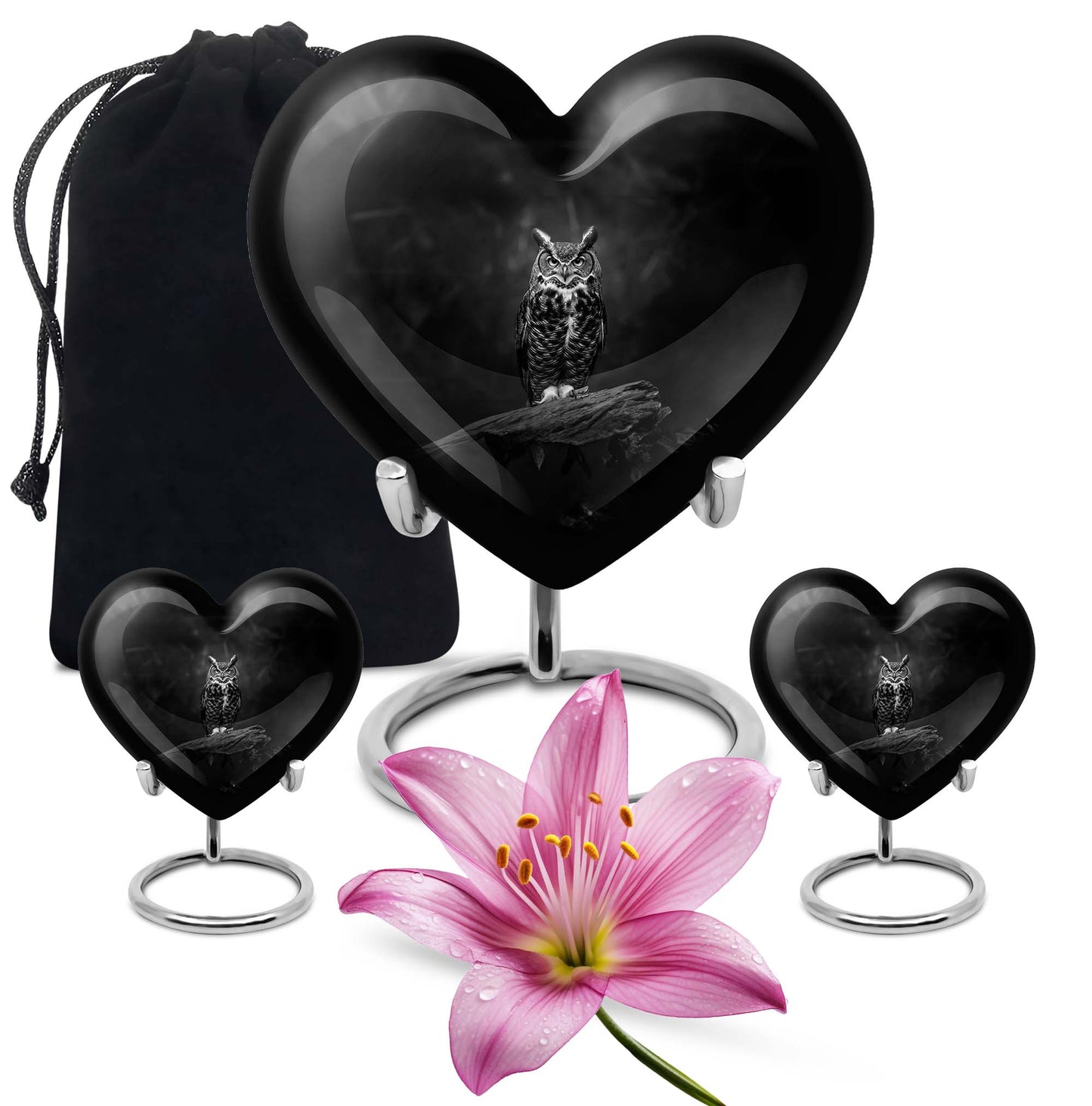 Owl Theme Large Urn With 2 Keepsake Urn