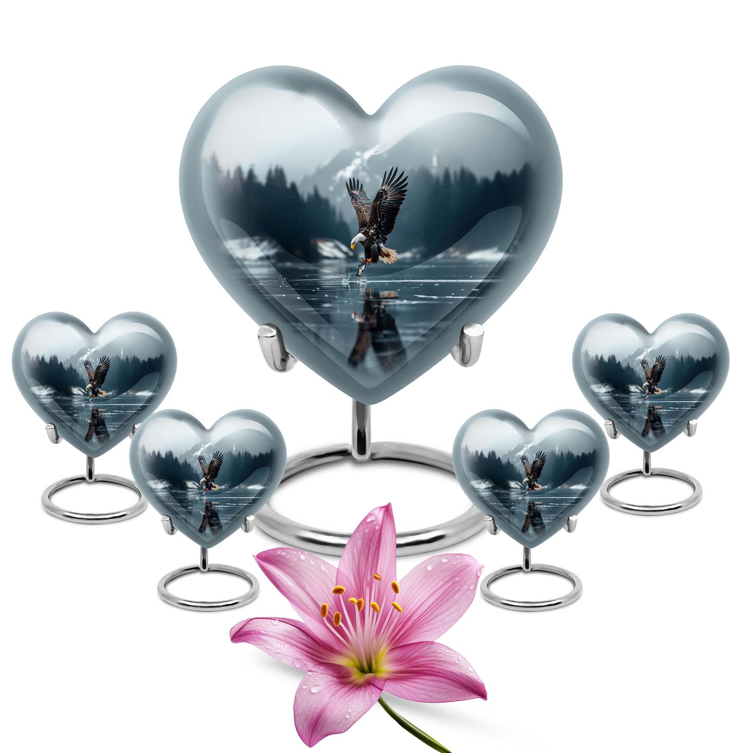 Eagle Theme Large Urn With 4 Keepsake Urn