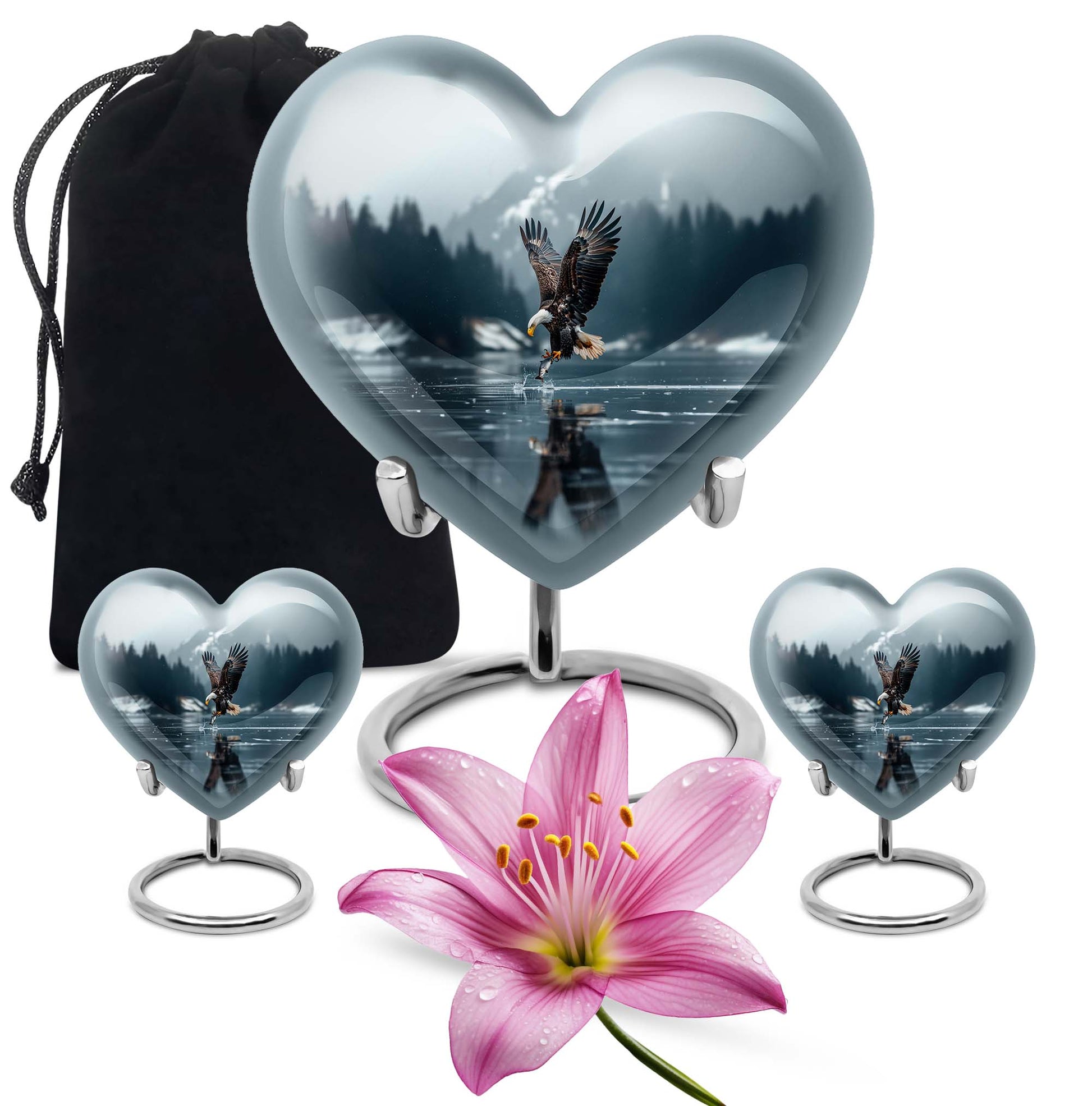 Eagle Theme Large Urn With 2 Keepsake Urn