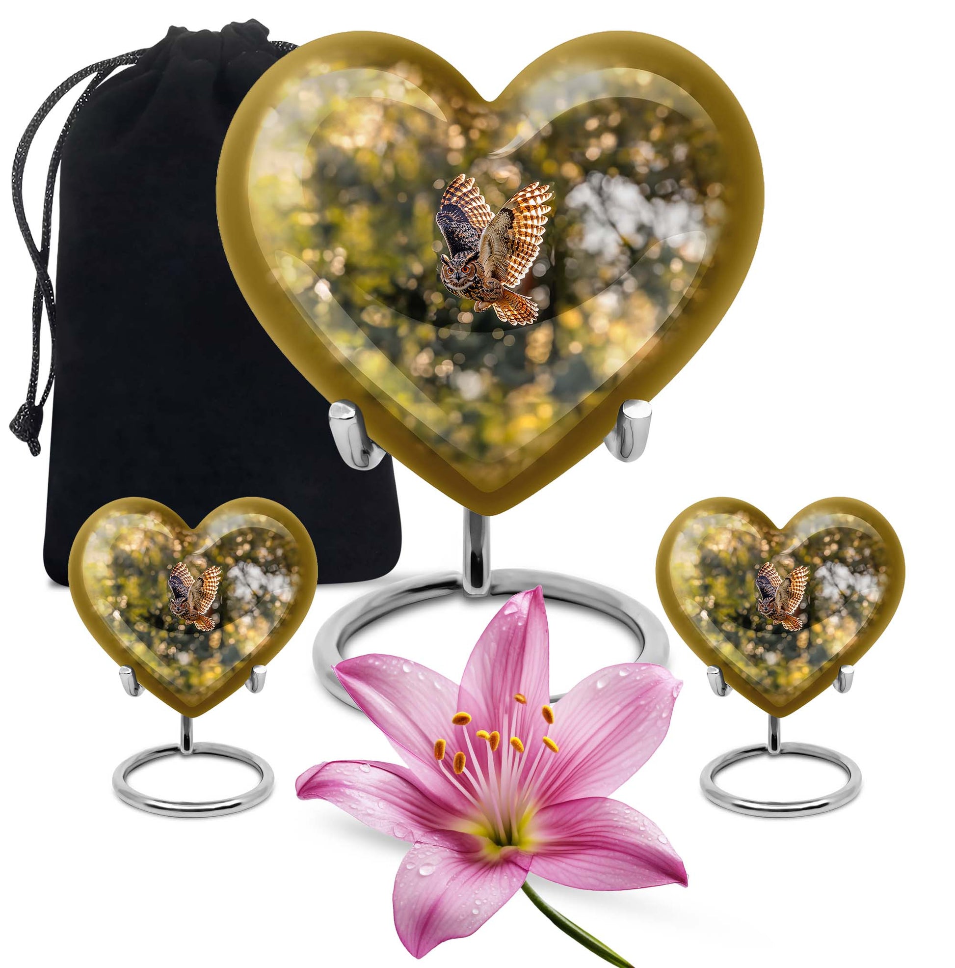 Owl Theme Large Urn With 2 Keepsake Urn