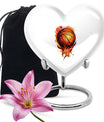 10-Inch heart-shaped basketball urn with gramophone theme engraving, aluminium memorial forever urn for ashes