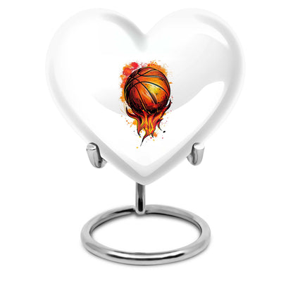 10-Inch heart-shaped basketball urn with gramophone theme engraving, aluminium memorial forever urn for ashes