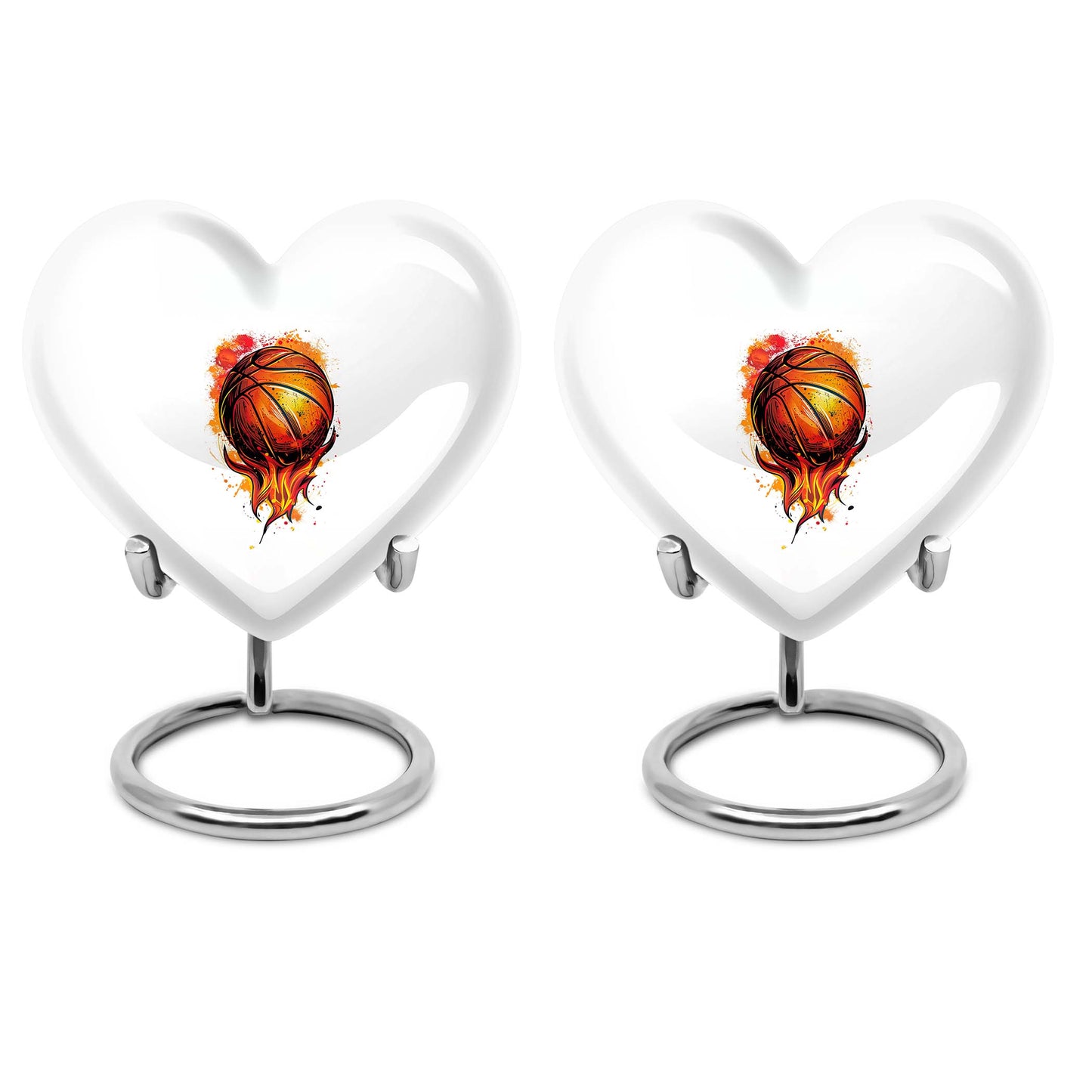 10-Inch heart-shaped basketball urn with gramophone theme engraving, aluminium memorial forever urn for ashes