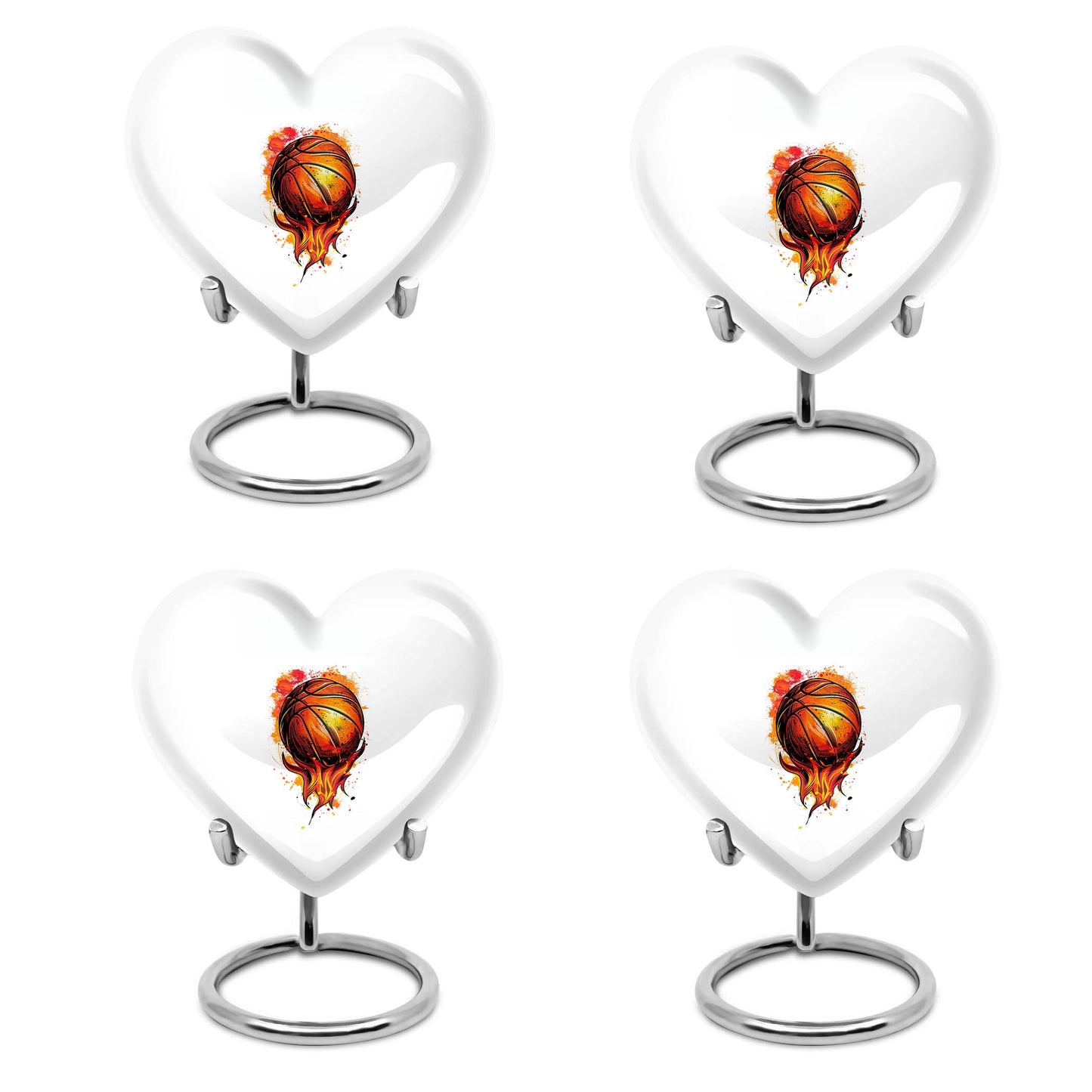 10-Inch heart-shaped basketball urn with gramophone theme engraving, aluminium memorial forever urn for ashes