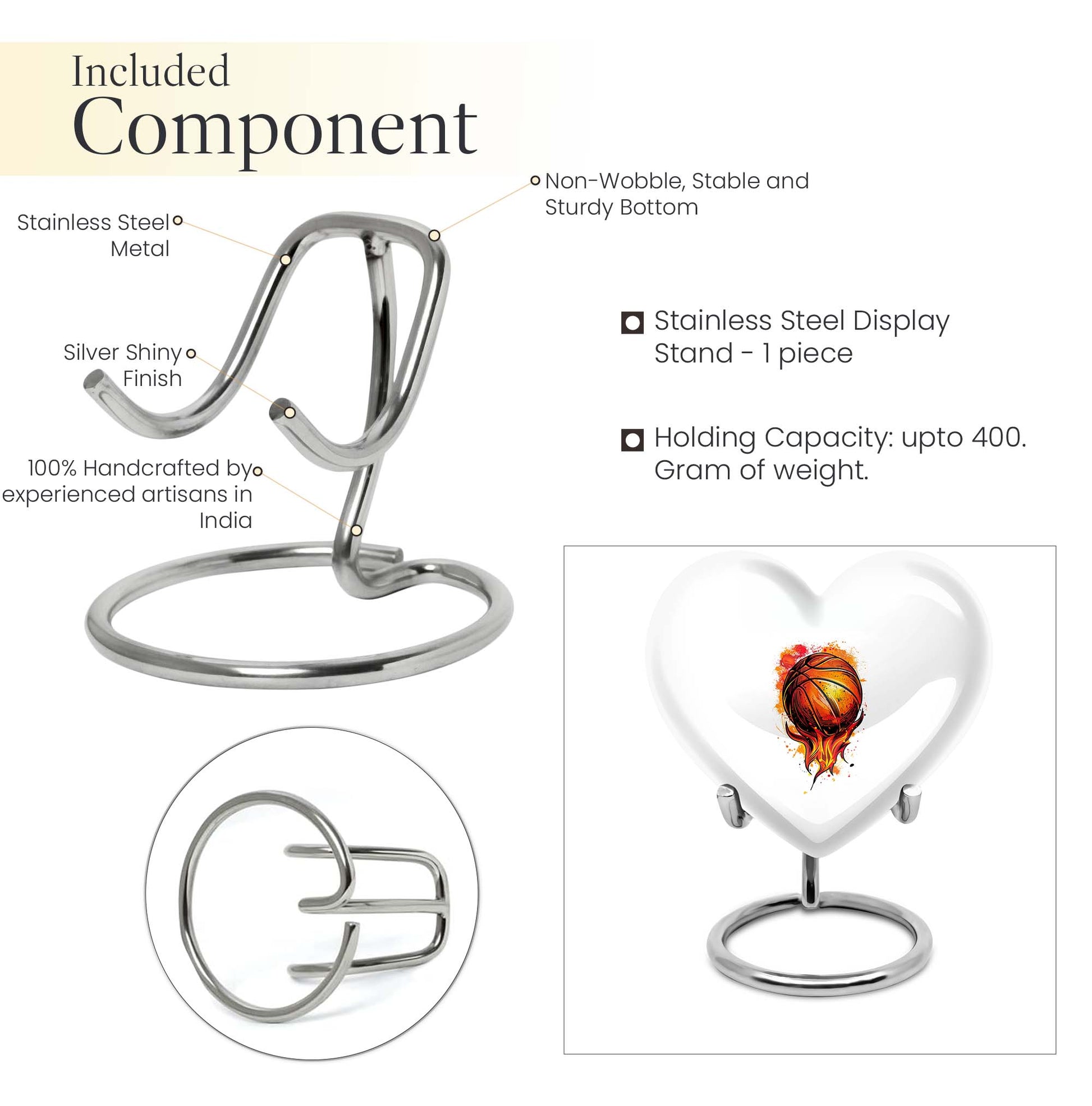 10-Inch heart-shaped basketball urn with gramophone theme engraving, aluminium memorial forever urn for ashes
