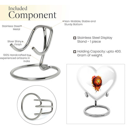 10-Inch heart-shaped basketball urn with gramophone theme engraving, aluminium memorial forever urn for ashes