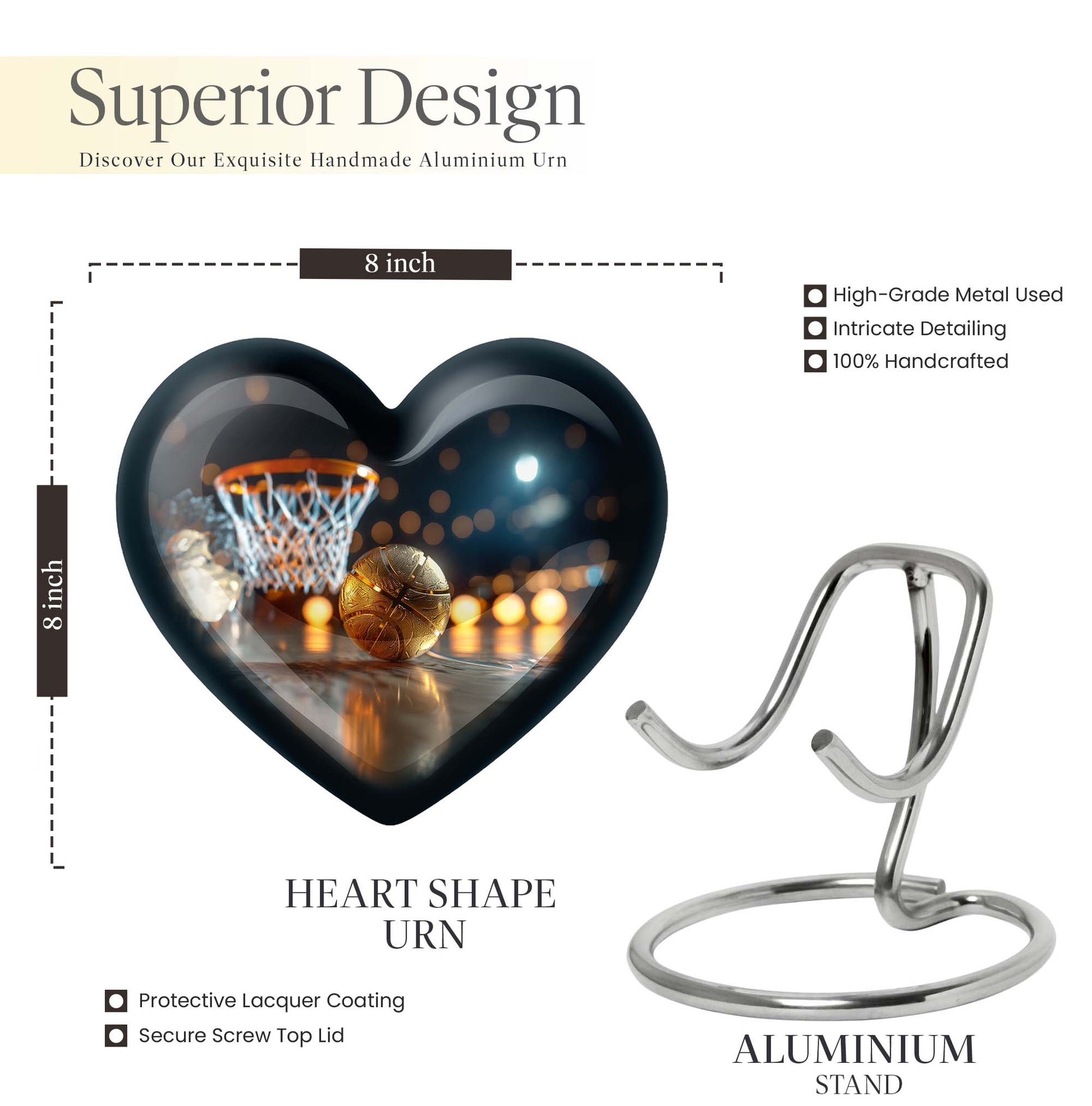 10 inch heart-shaped basketball urn 