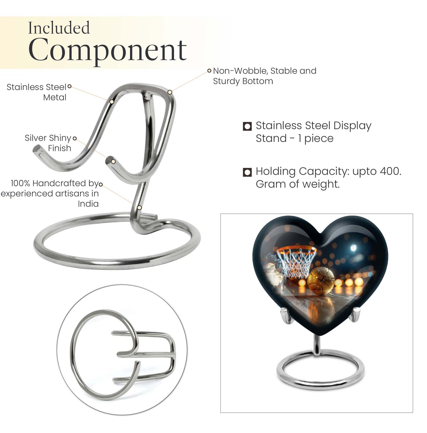 10 inch heart-shaped basketball urn 