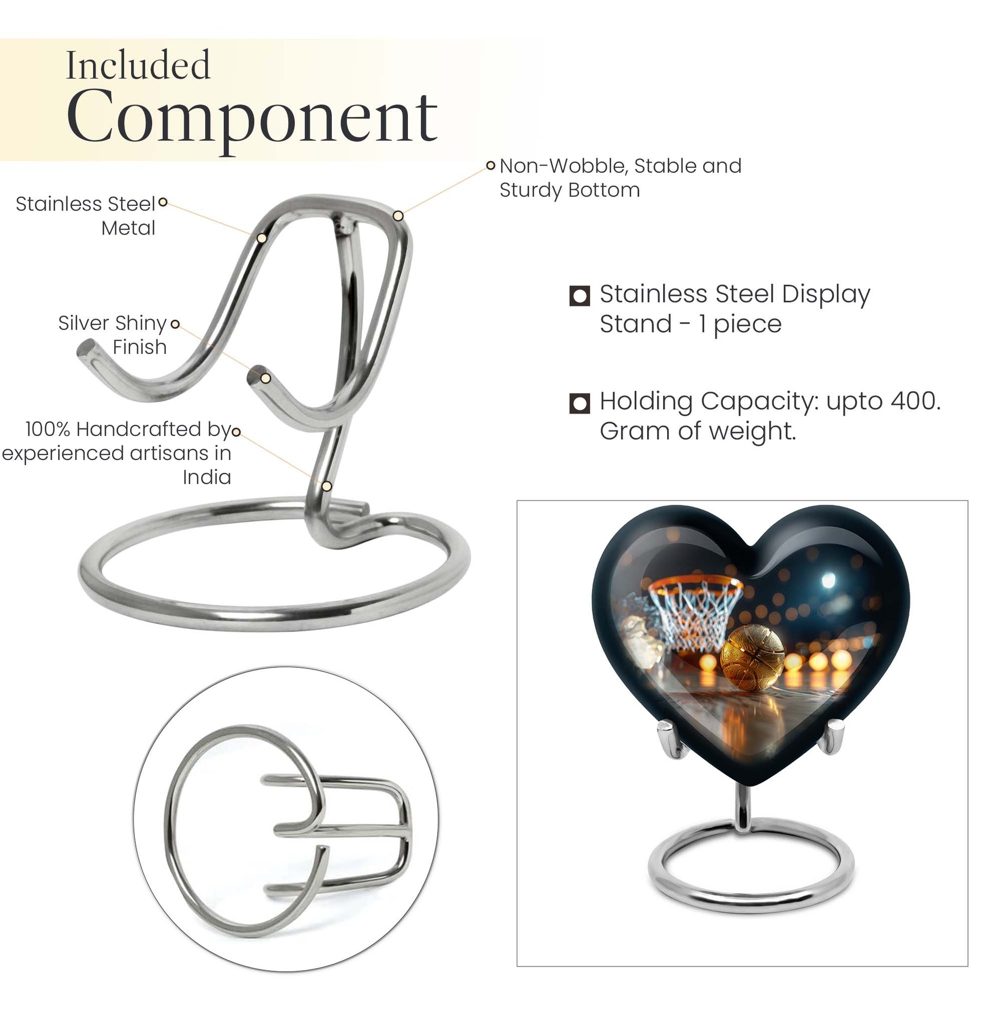 10 inch heart-shaped basketball urn 