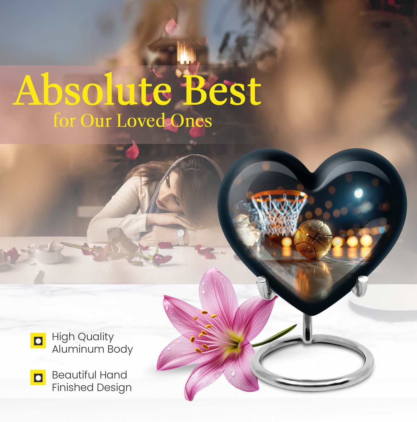 10 inch heart-shaped basketball urn 