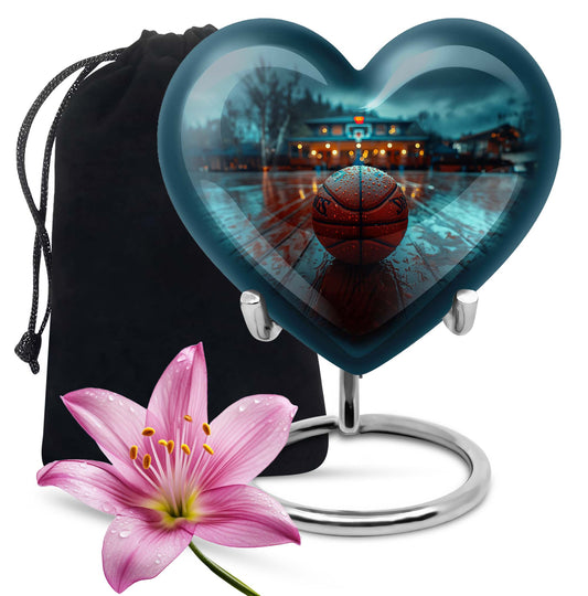 Large 10-inch Basketball Themed Heart-Shaped Memorial Urn for Men's Ashes