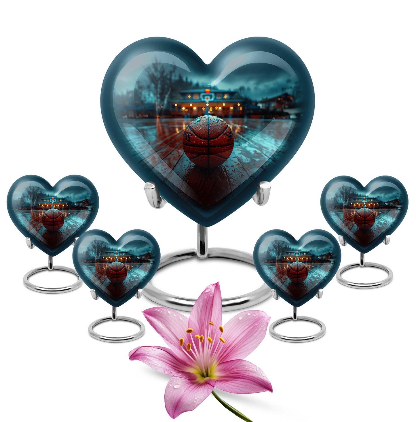 Large 10-inch Basketball Themed Heart-Shaped Memorial Urn for Men's Ashes