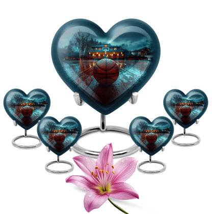 Large 10-inch Basketball Themed Heart-Shaped Memorial Urn for Men's Ashes