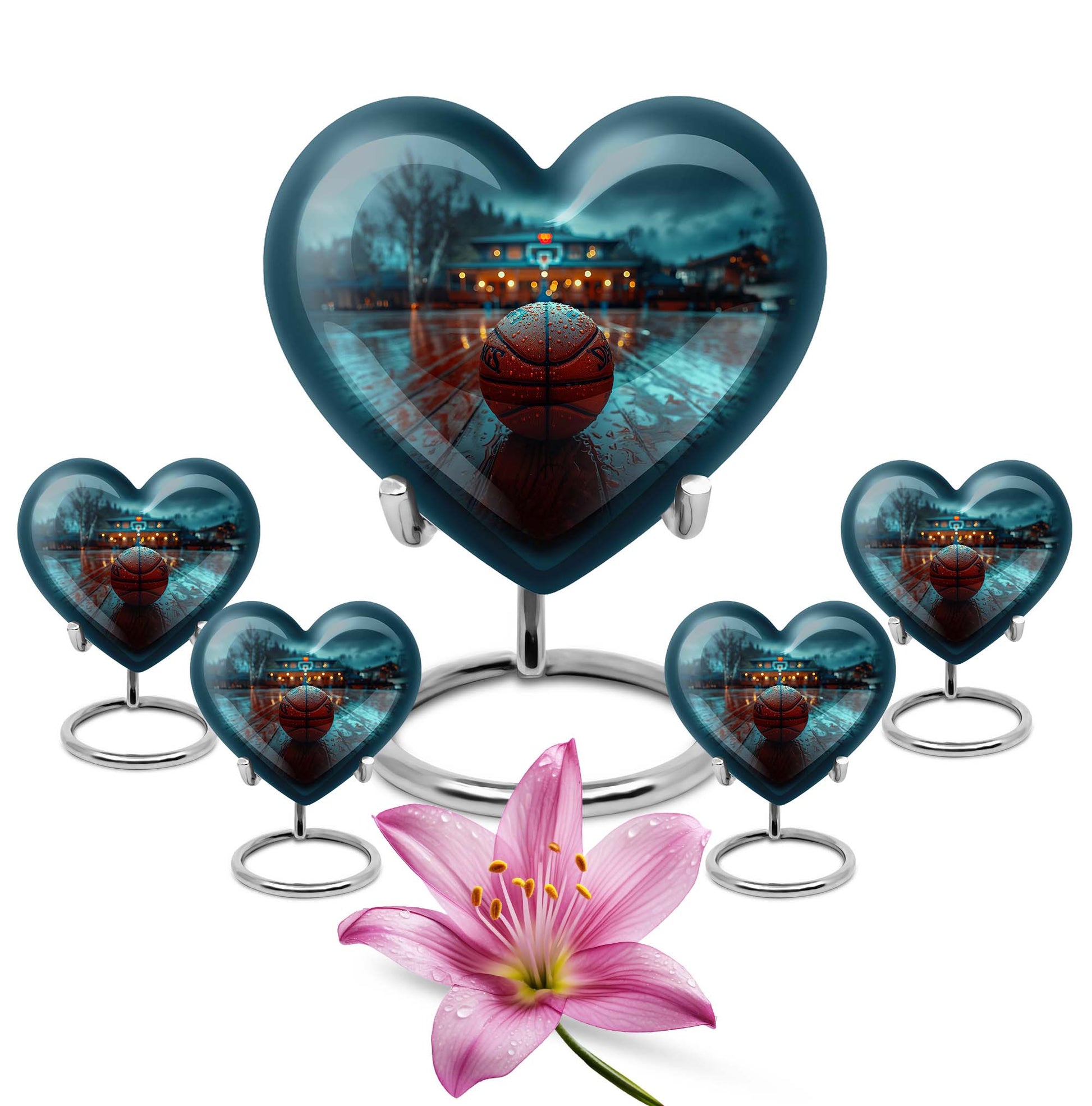 Basketball Theme Large Urn With 4 Keepsake Urn