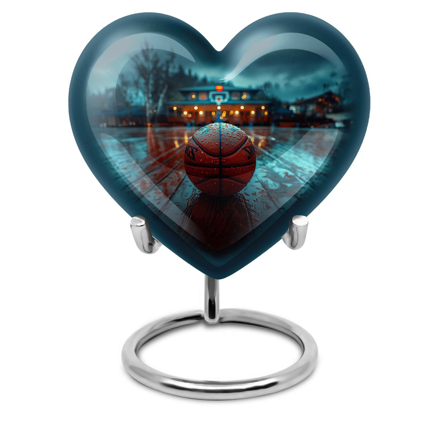 Large 10-inch Basketball Themed Heart-Shaped Memorial Urn for Men's Ashes