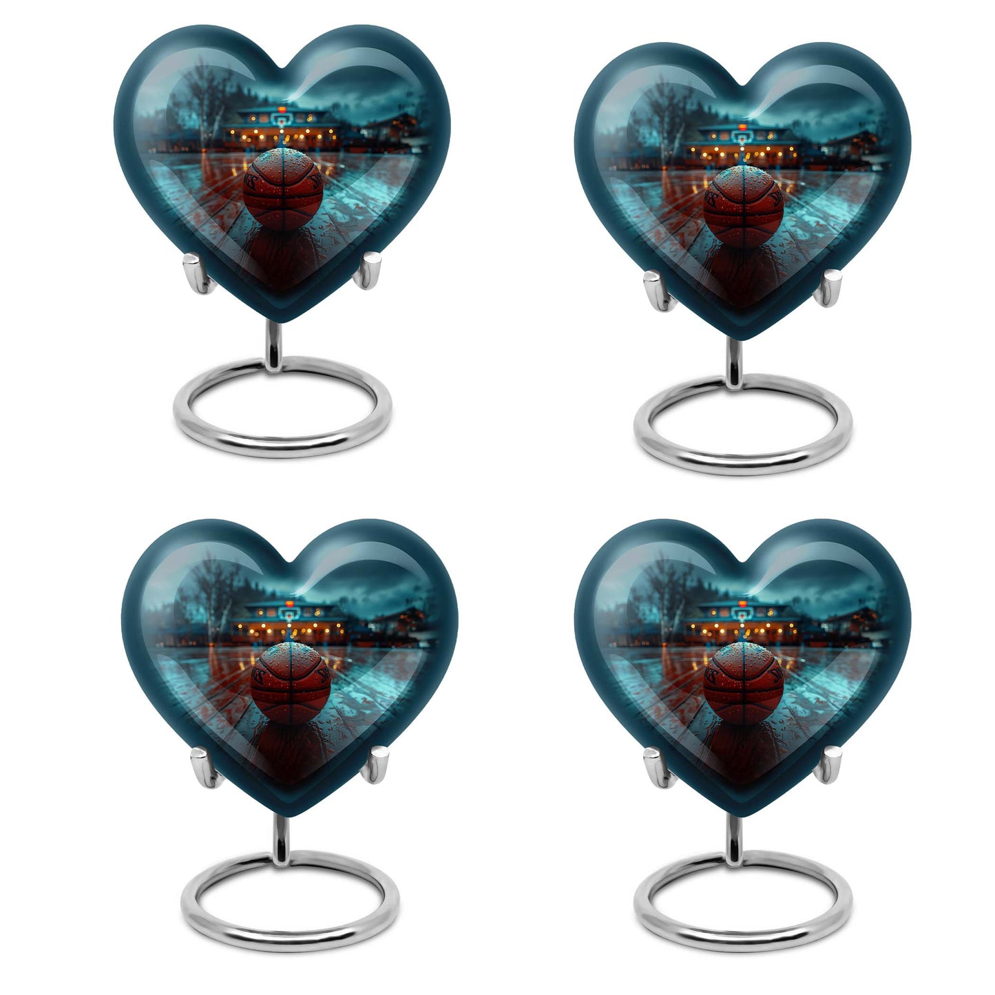 Large 10-inch Basketball Themed Heart-Shaped Memorial Urn for Men's Ashes