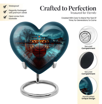 Large 10-inch Basketball Themed Heart-Shaped Memorial Urn for Men's Ashes