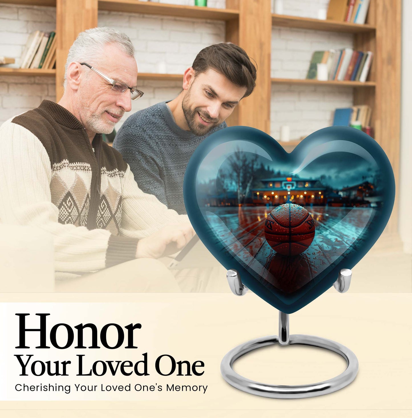 Large 10-inch Basketball Themed Heart-Shaped Memorial Urn for Men's Ashes