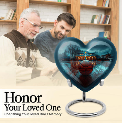 Large 10-inch Basketball Themed Heart-Shaped Memorial Urn for Men's Ashes