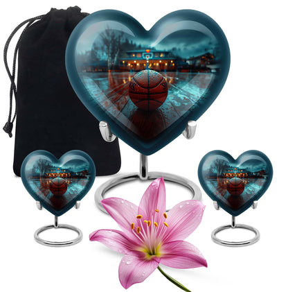 Large 10-inch Basketball Themed Heart-Shaped Memorial Urn for Men's Ashes