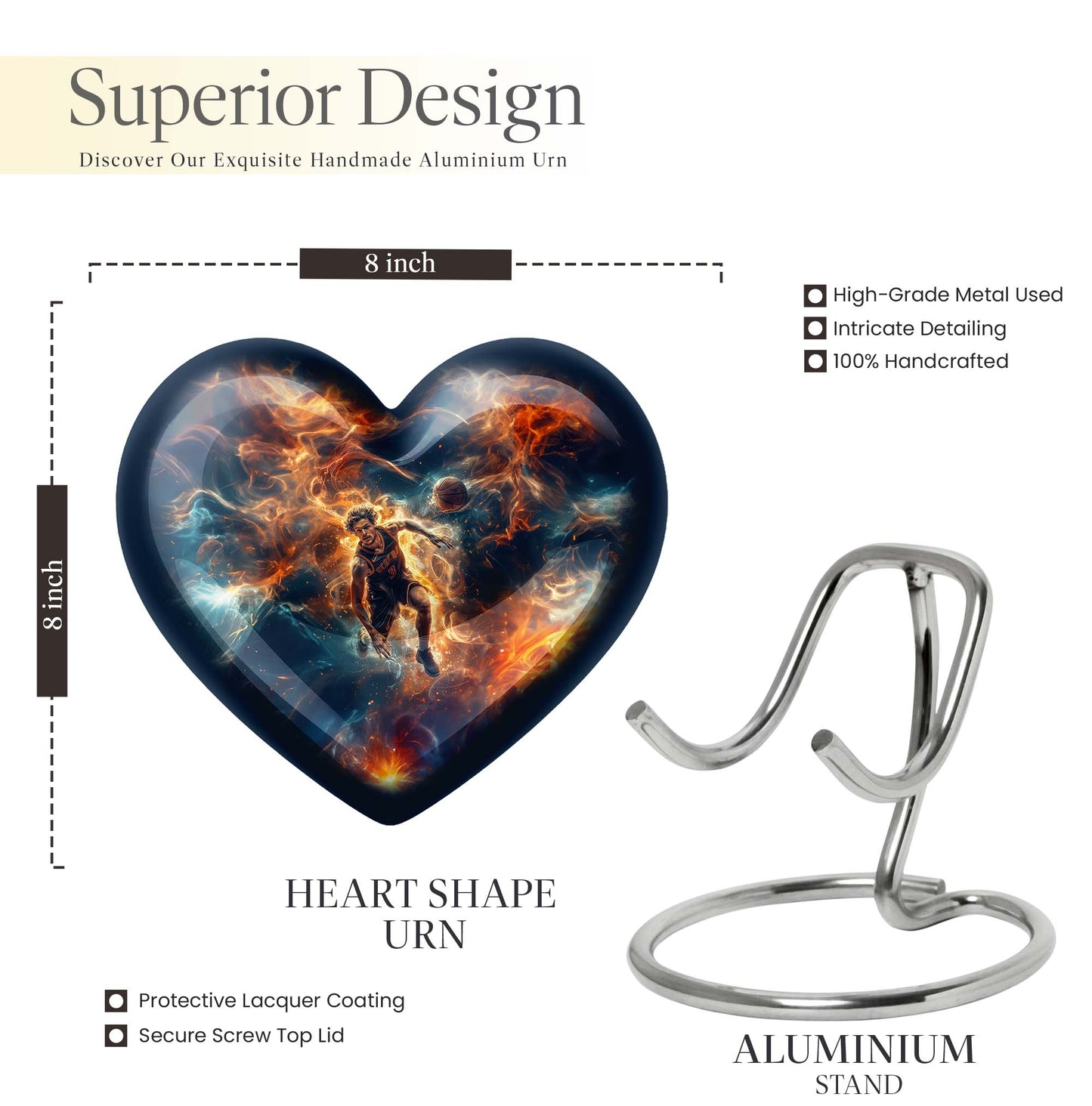 Heart-designed basketball Urn