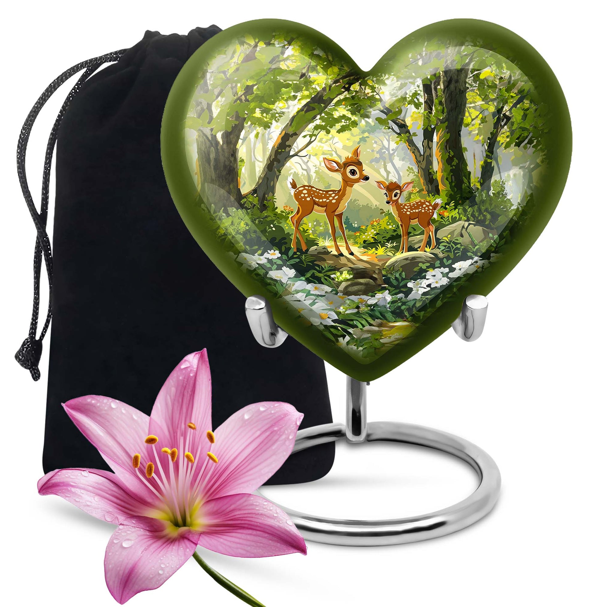 Large 10 inch heart-shaped deer urn for men's 
